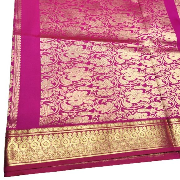 Hot Pink Saree with Gold Accents - Unstitched - NEW - Picture 3 of 10